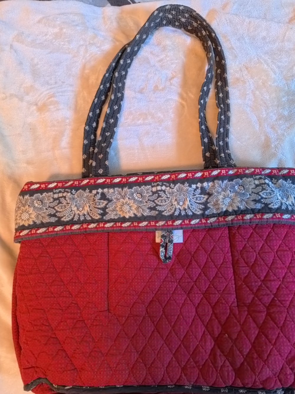 Vera Bradley Quilted Red Tote Bag with Floral Trim
